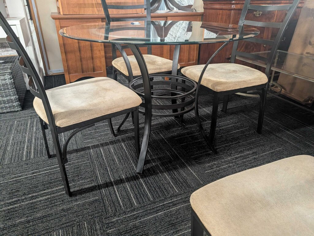 Contemporary Round Glass Dining Room Table w/ Four Chairs