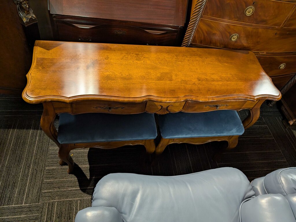 Country French Ethan Allen Console Table With Two Benches