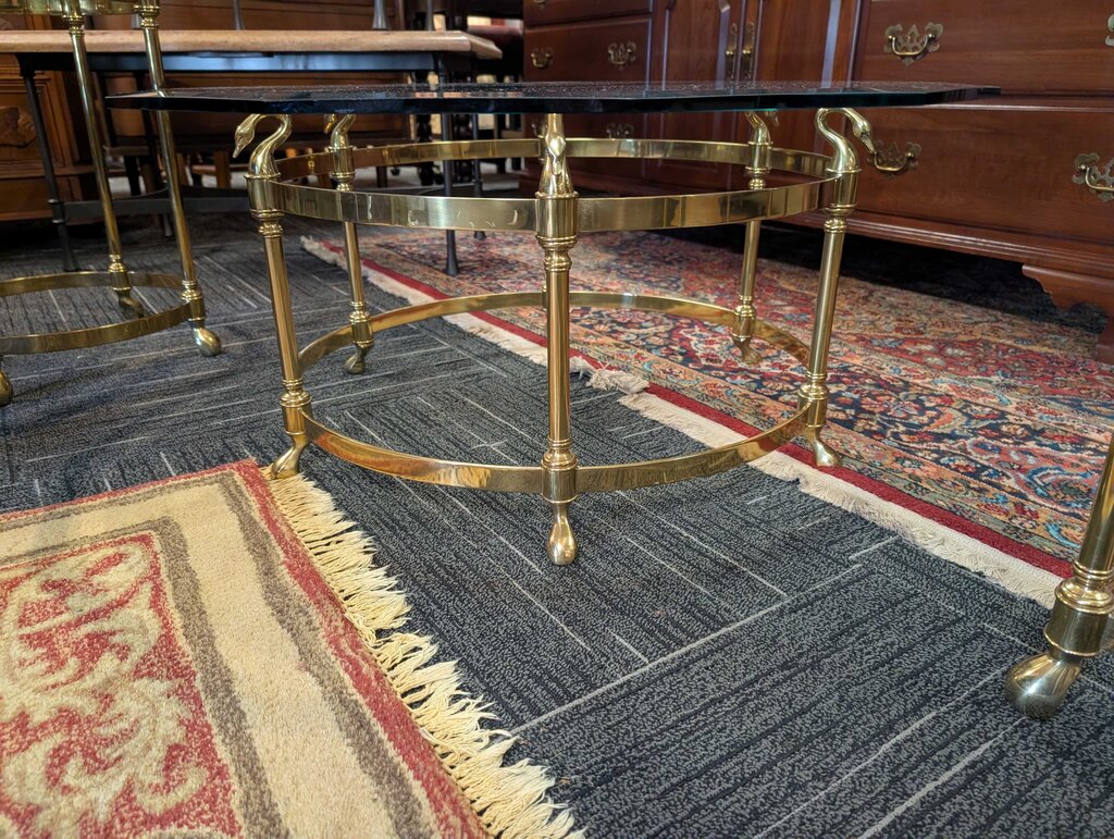 Contemporary Regency Brass & Swan-Head Coffee Table