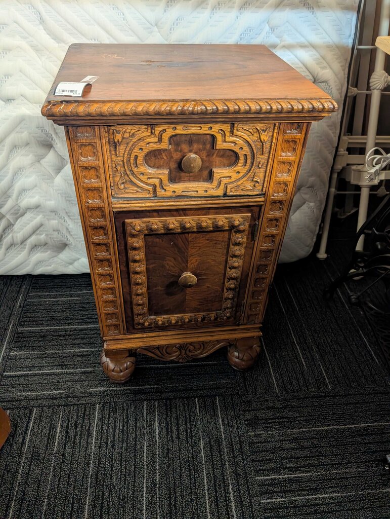 Vintage Carved One Drawer Stand