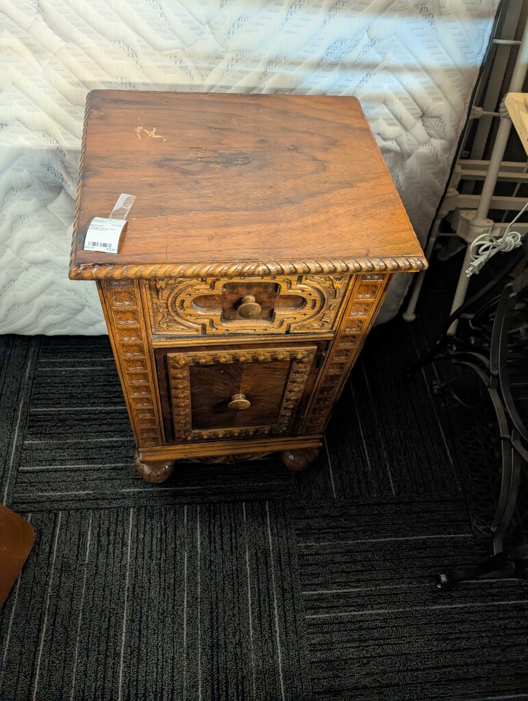 Vintage Carved One Drawer Stand