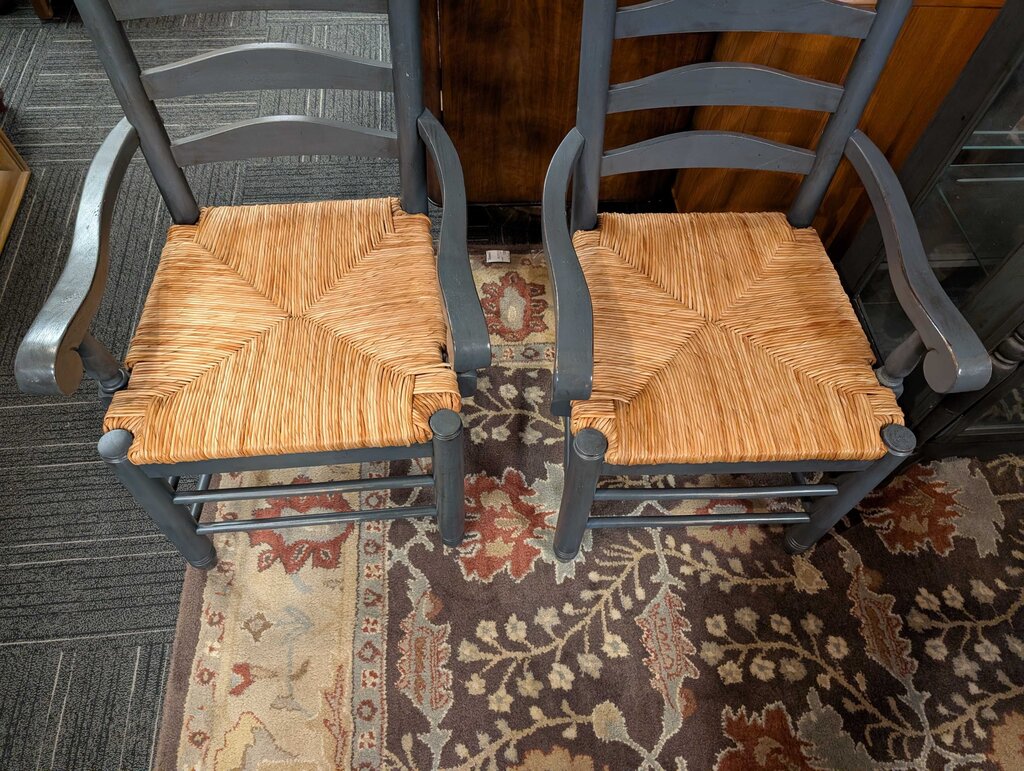 Pair Of Farmhouse Style Chairs With Rush Seats