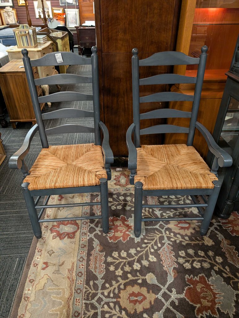 Pair Of Farmhouse Style Chairs With Rush Seats