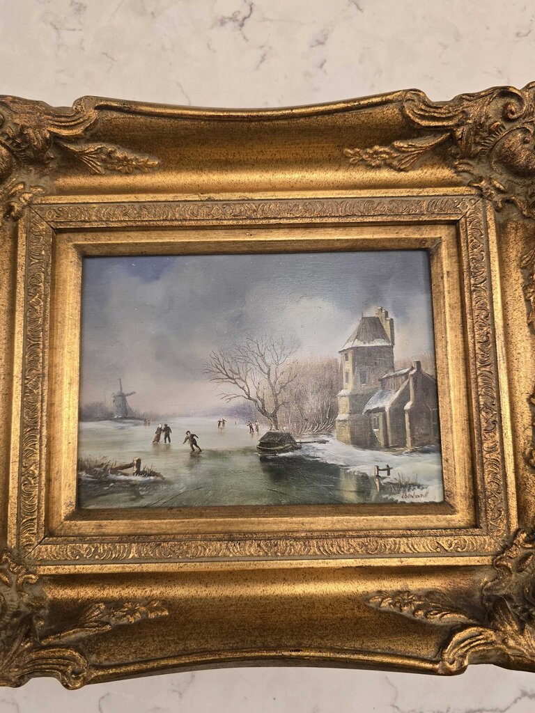 Oil Painting by Ebenhardt, Minature Winter Landscape