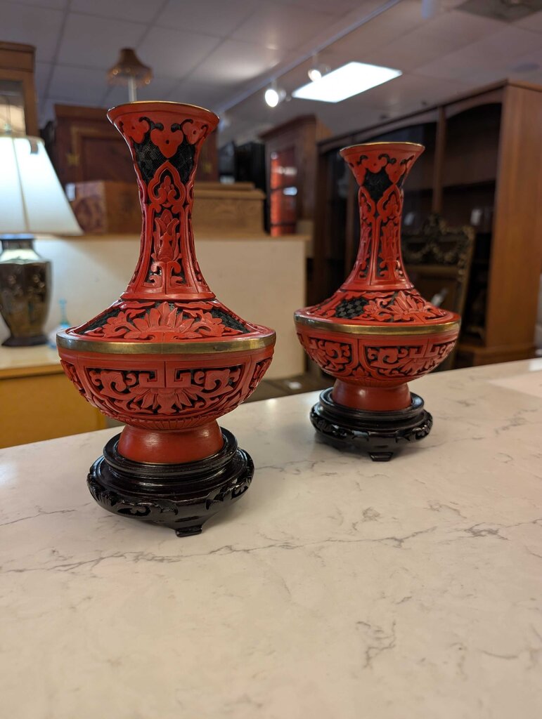 Pair of Cinnabar Vases