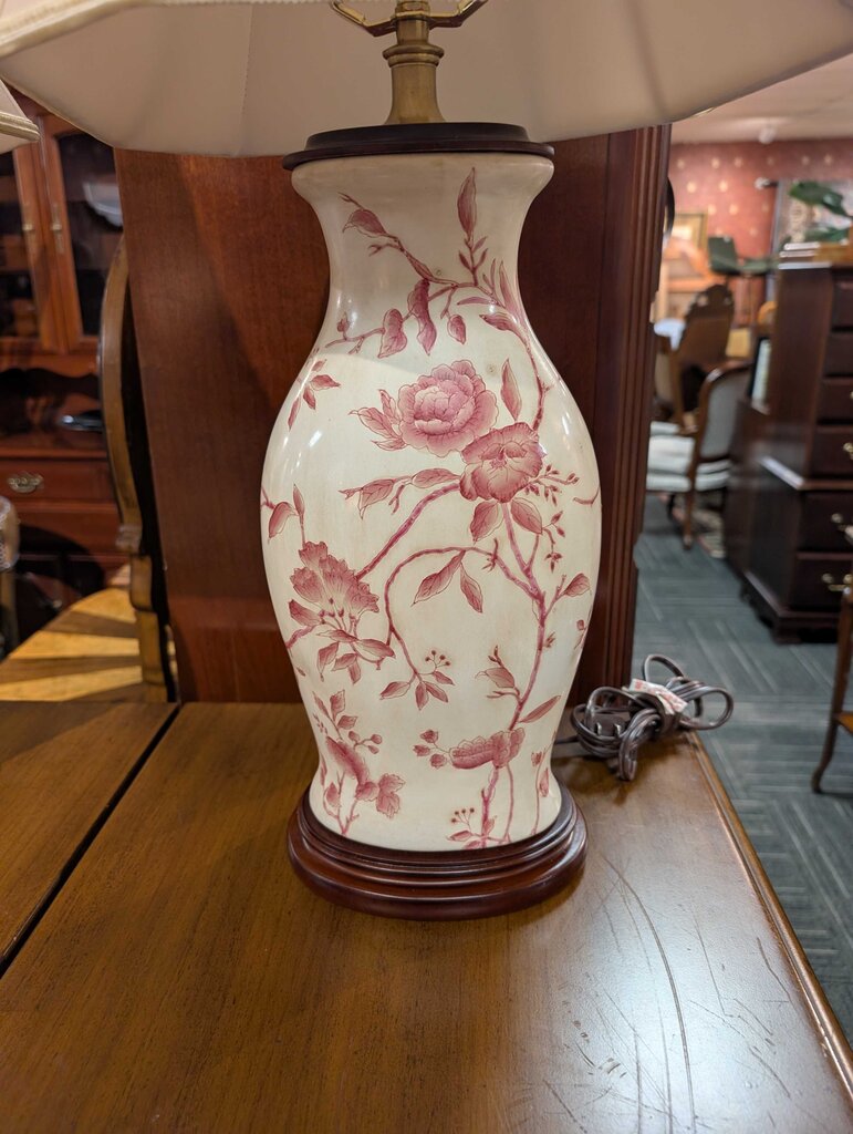 Pair of Hand Painted Vase Form Porcelain Lamps with Rose Motif