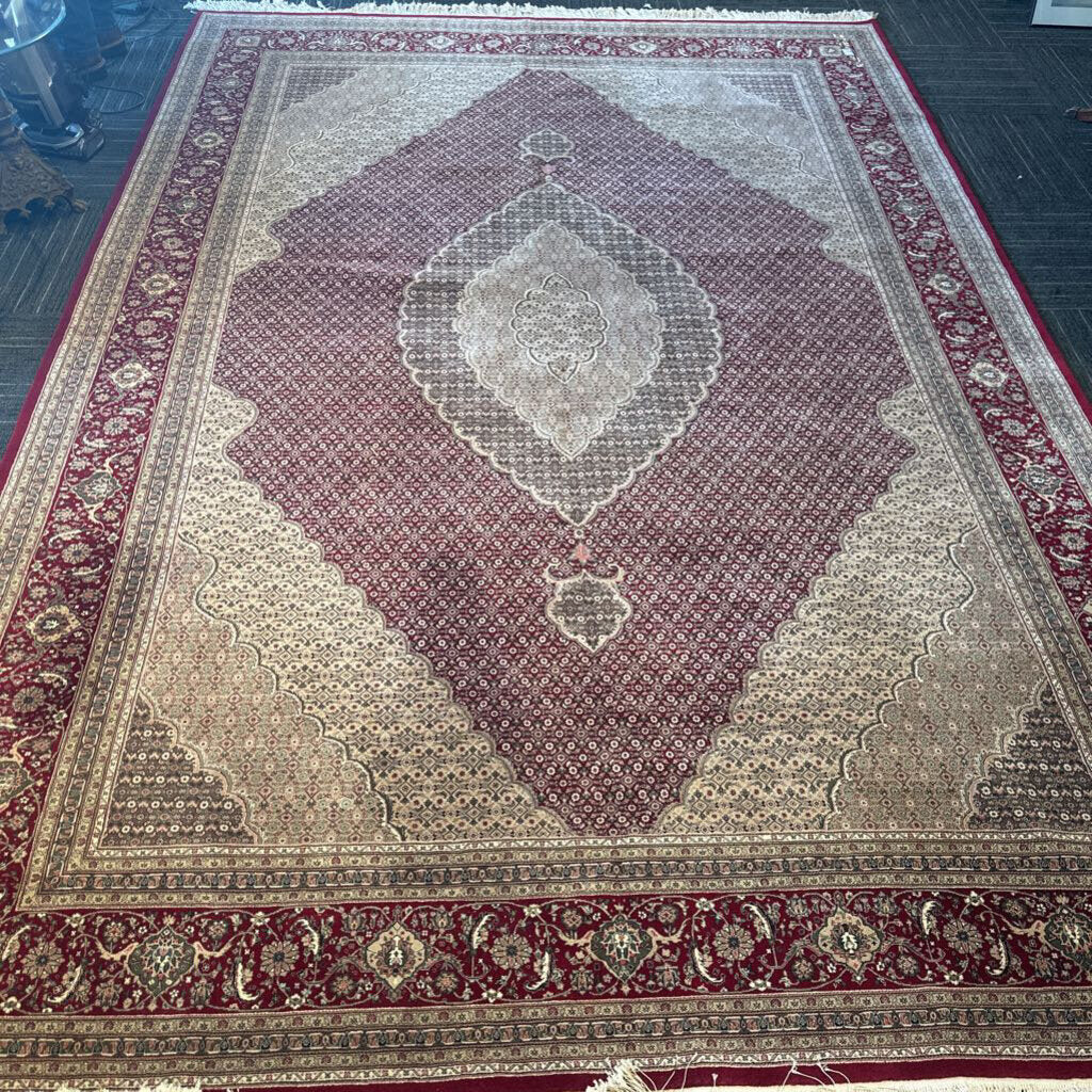Vintage Persian-Style Tabriz Area Rug in Burgundy and Cream (14' 2" Long x 9' 6" Wide)