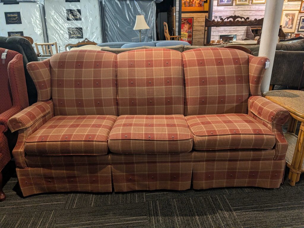 Plaid Wingback Sofa