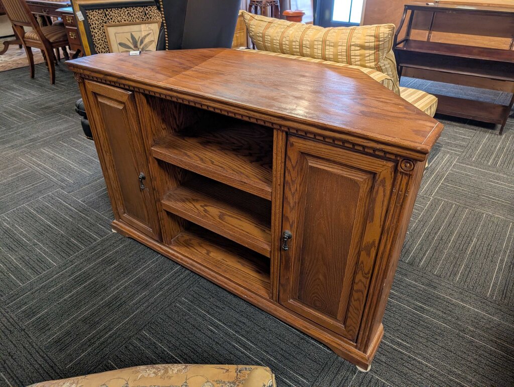 Oak Finish Corner Media Stand