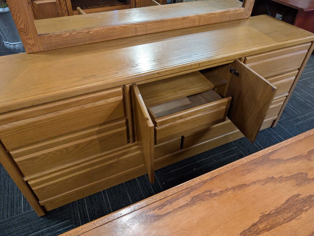 Oak Finish Dresser With Mirror