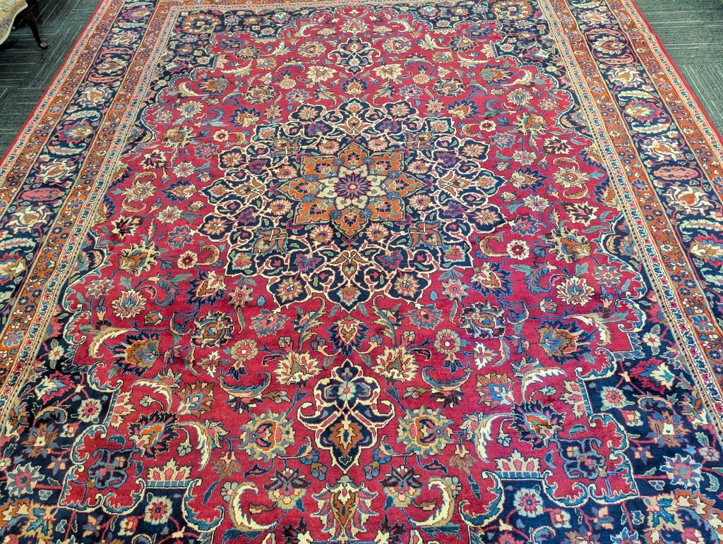 Hand Woven Wool Kashan Area Rug 12'9''x10'1''