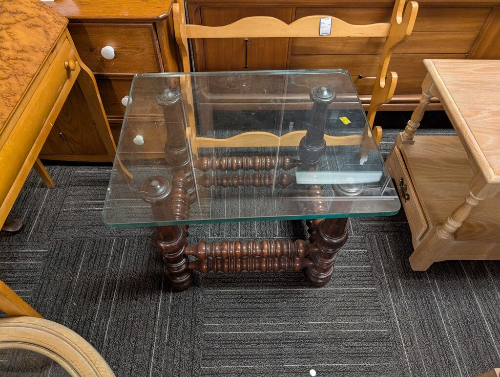 Ethan Allen Glass Top Side Table