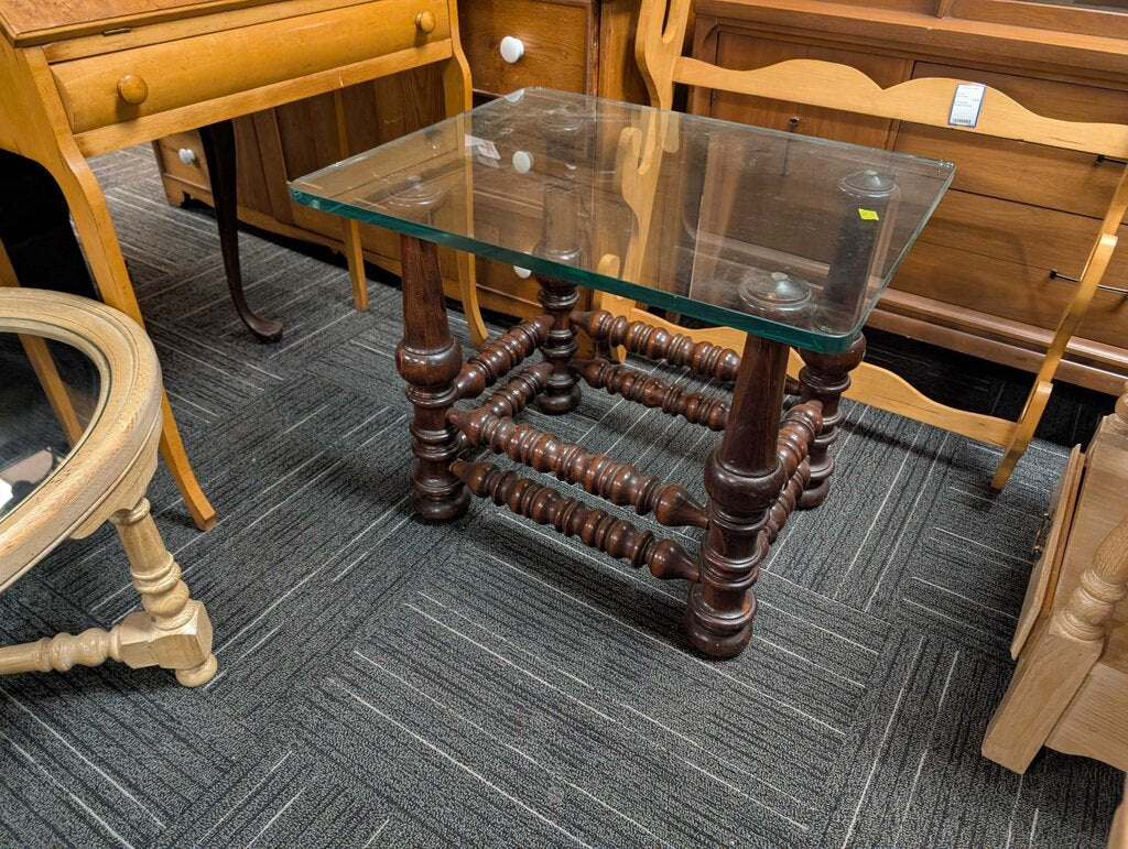 Ethan Allen Glass Top Side Table