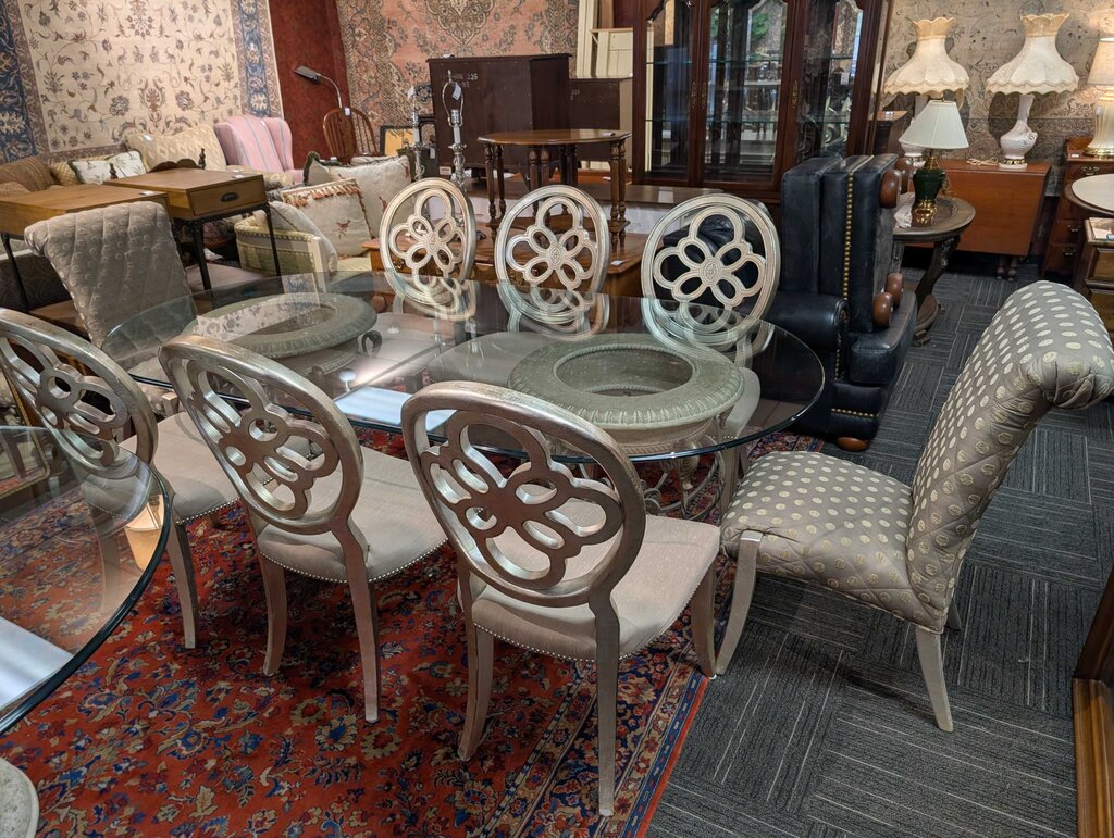 Glass Top Table With Eight Chairs