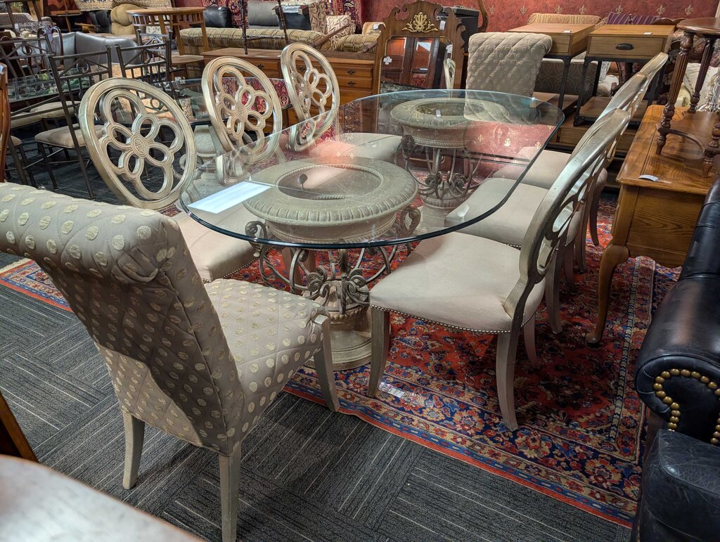Glass Top Table With Eight Chairs