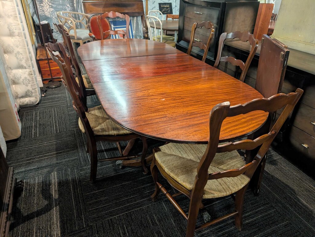 Mohogany Table With Six Rush Seat Ladderback Chairs