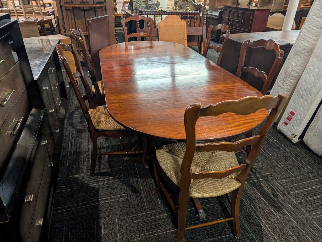 Mohogany Table With Six Rush Seat Ladderback Chairs