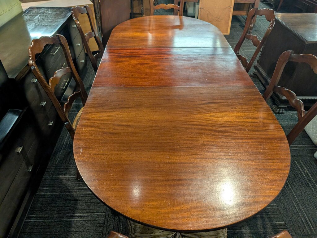 Mohogany Table With Six Rush Seat Ladderback Chairs