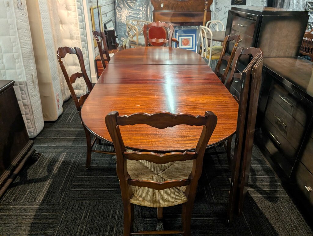 Mohogany Table With Six Rush Seat Ladderback Chairs