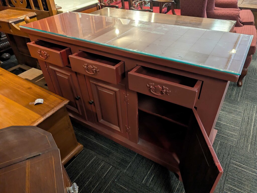 Painted Sideboard With Glass Top
