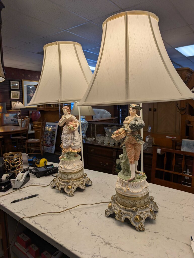Pair of Rococo Style Porcelain Figural Table Lamps