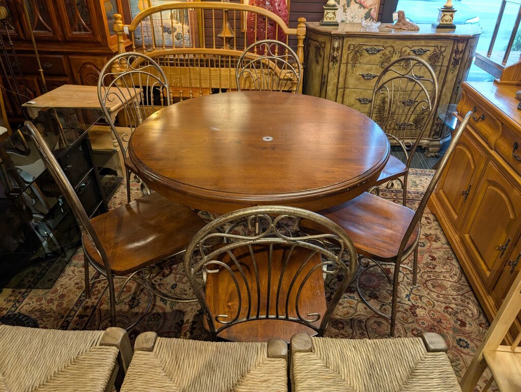 Wrought Iron Round Table w/ Six Chairs