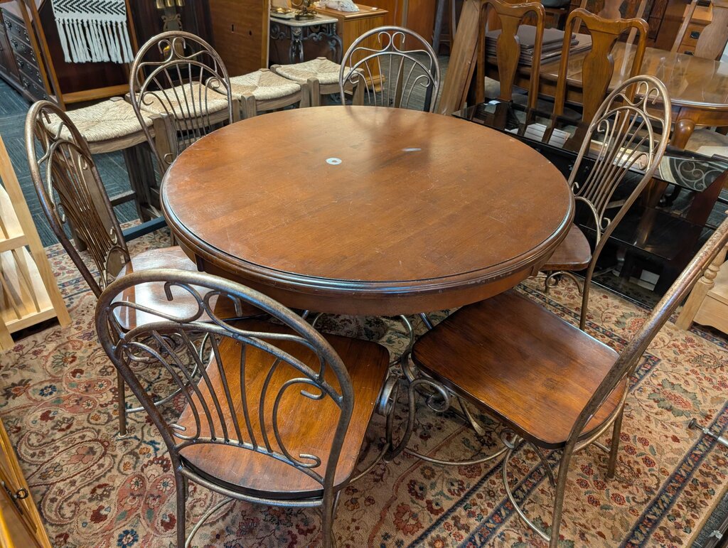 Wrought Iron Round Table w/ Six Chairs
