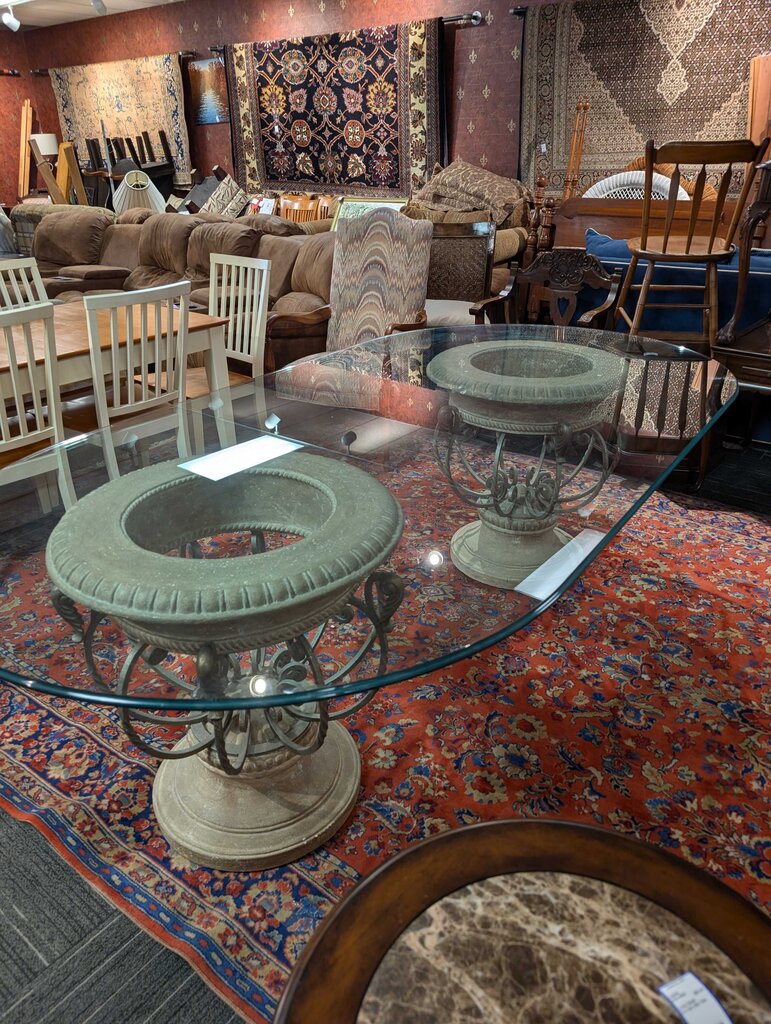 Large Double Pedestal Glass Top Dining Room Table