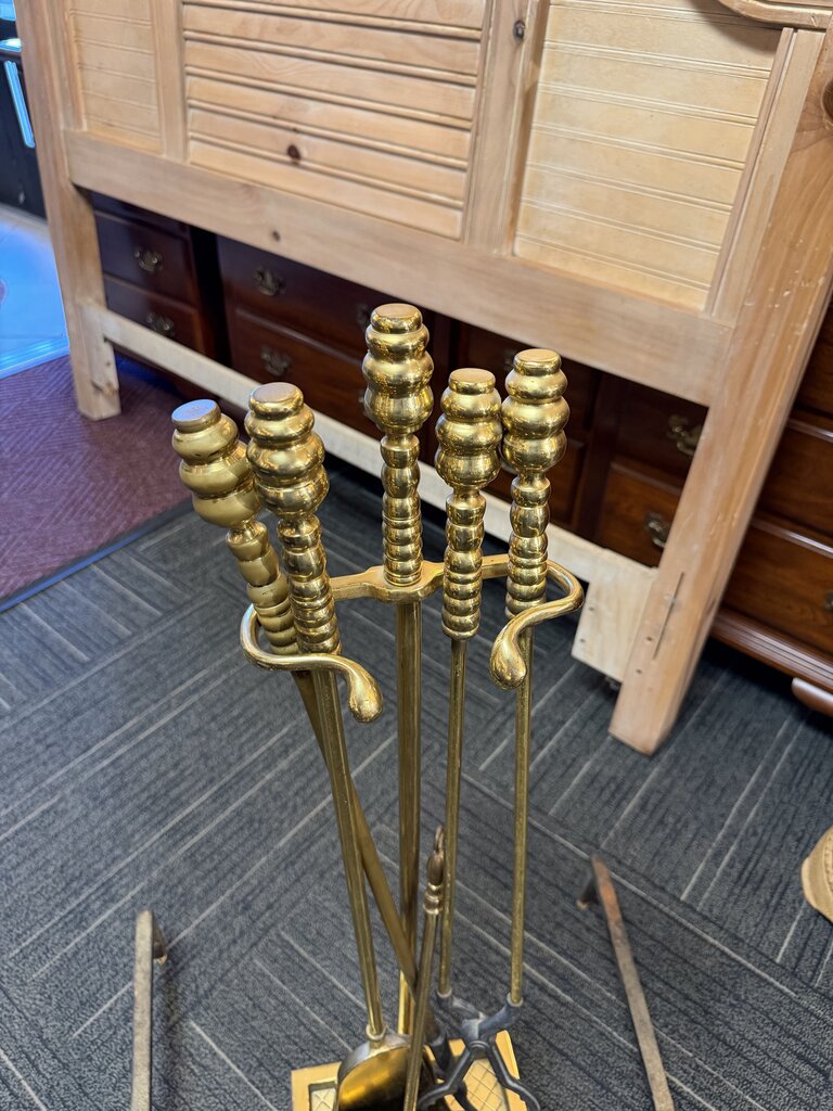 Vintage Brass Fireplace Tools with Andirons