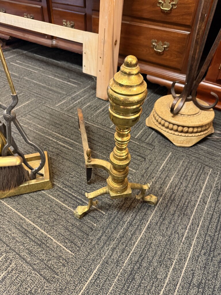 Vintage Brass Fireplace Tools with Andirons