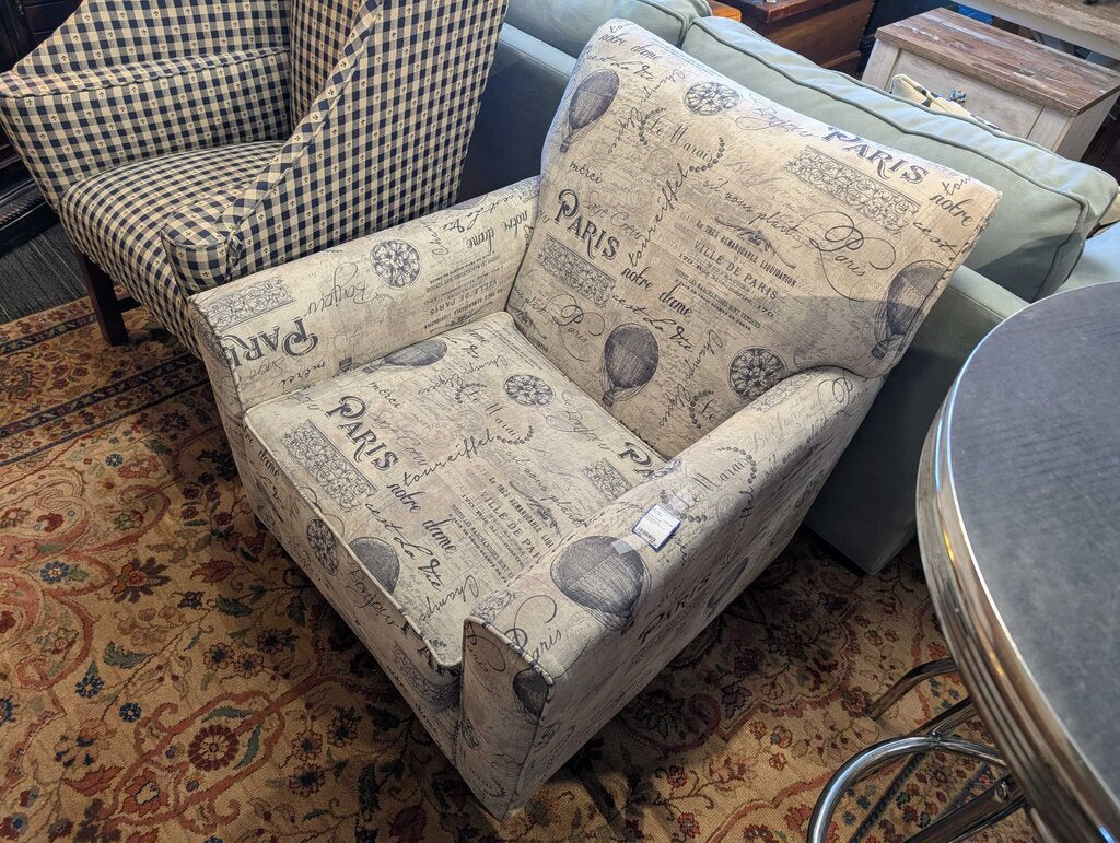 Contemporary Upholstered Chair w/ Paris Print