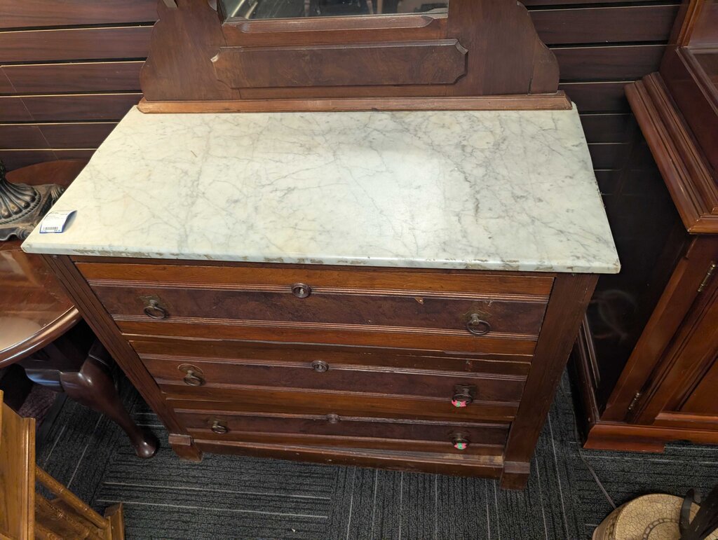 Victorian Walnut Dresser w/ Marble Top & Mirror