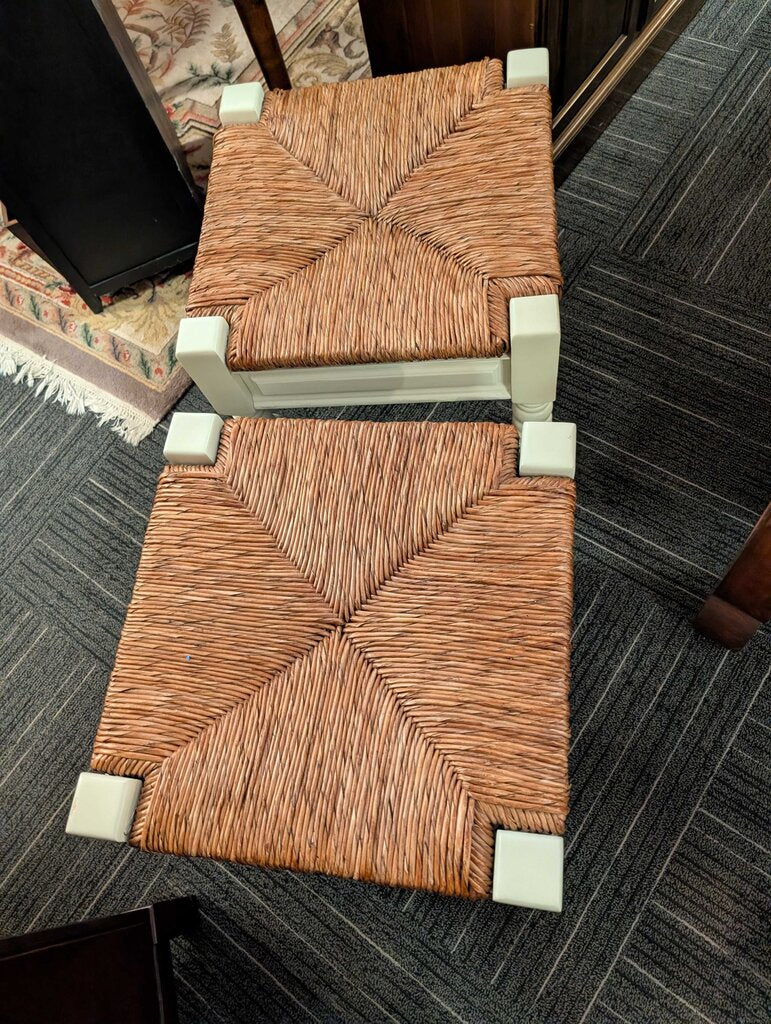 Pair of Pottery Barn Toscana-style rush-seat stools