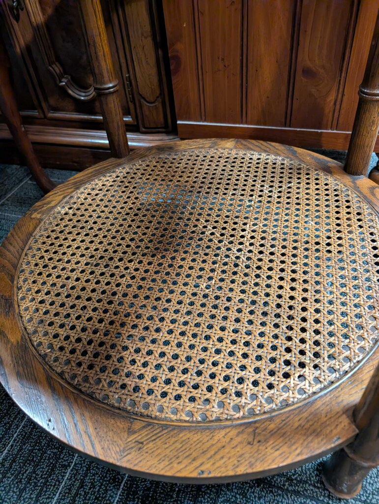 American Modern Round Oak Glass Side Table