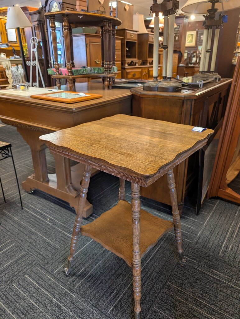 Antique Oak Stand w/ Metal & Glass Claw Feet