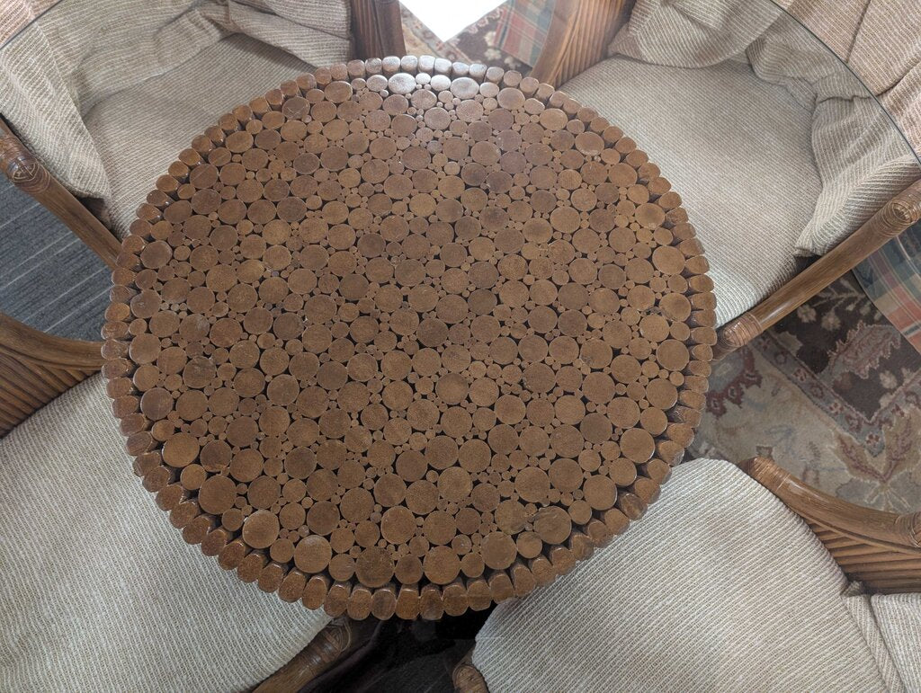 Mid Century Maguire "wheat Leaf" Ratan Glass Top Table With Four Chairs