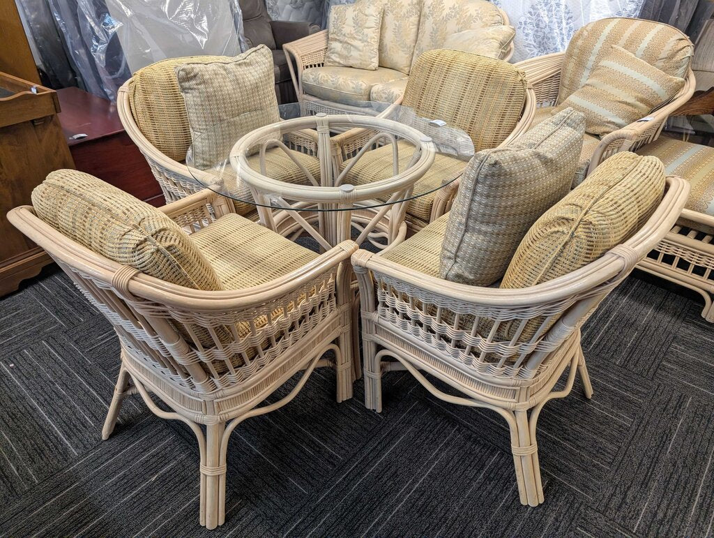 Ratan Glass Top Table With Four Chairs
