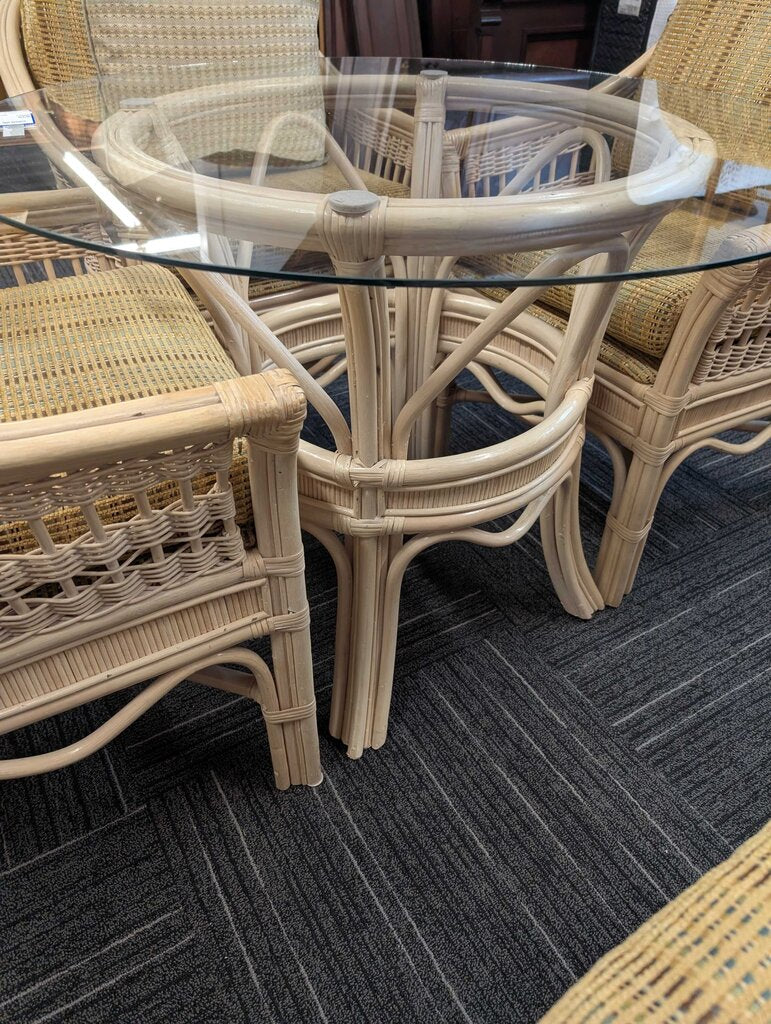 Ratan Glass Top Table With Four Chairs