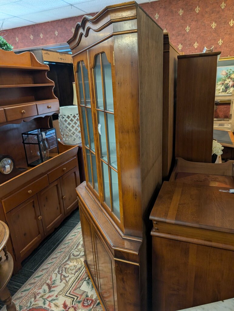 Colonial Revival Elm Burl Walnut Corner Cabinet