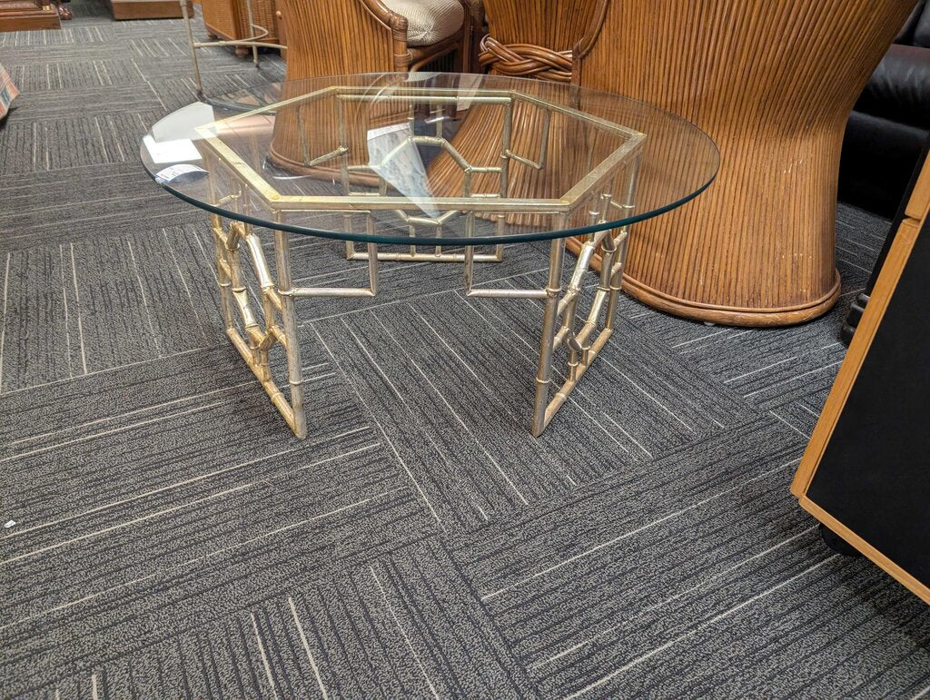 Round Faux Bamboo Glass Top Coffee Table