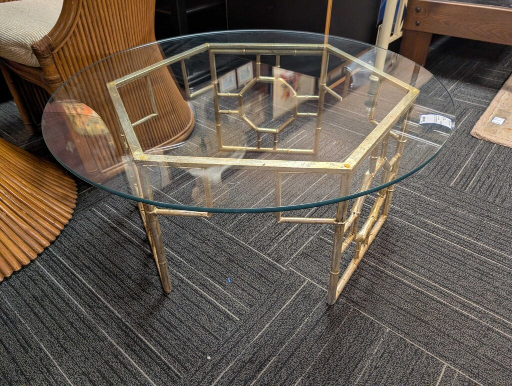 Round Faux Bamboo Glass Top Coffee Table