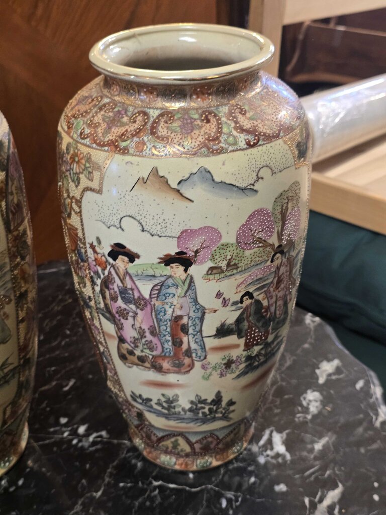 Pair of Chinese Satsuma Style Vases Circa 1950