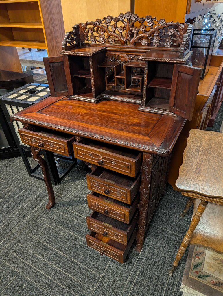 Victorian Rosewood Heavily Carved Rosewood Japanese Desk