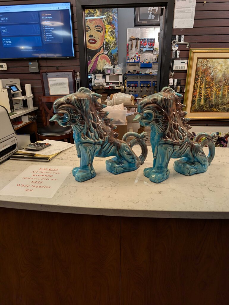 Pair of MCM Chinese Ceramic Guardian Lions / Foo Dogs