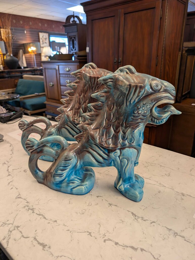 Pair of MCM Chinese Ceramic Guardian Lions / Foo Dogs
