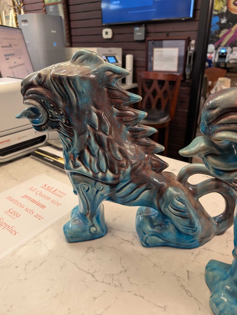 Pair of MCM Chinese Ceramic Guardian Lions / Foo Dogs