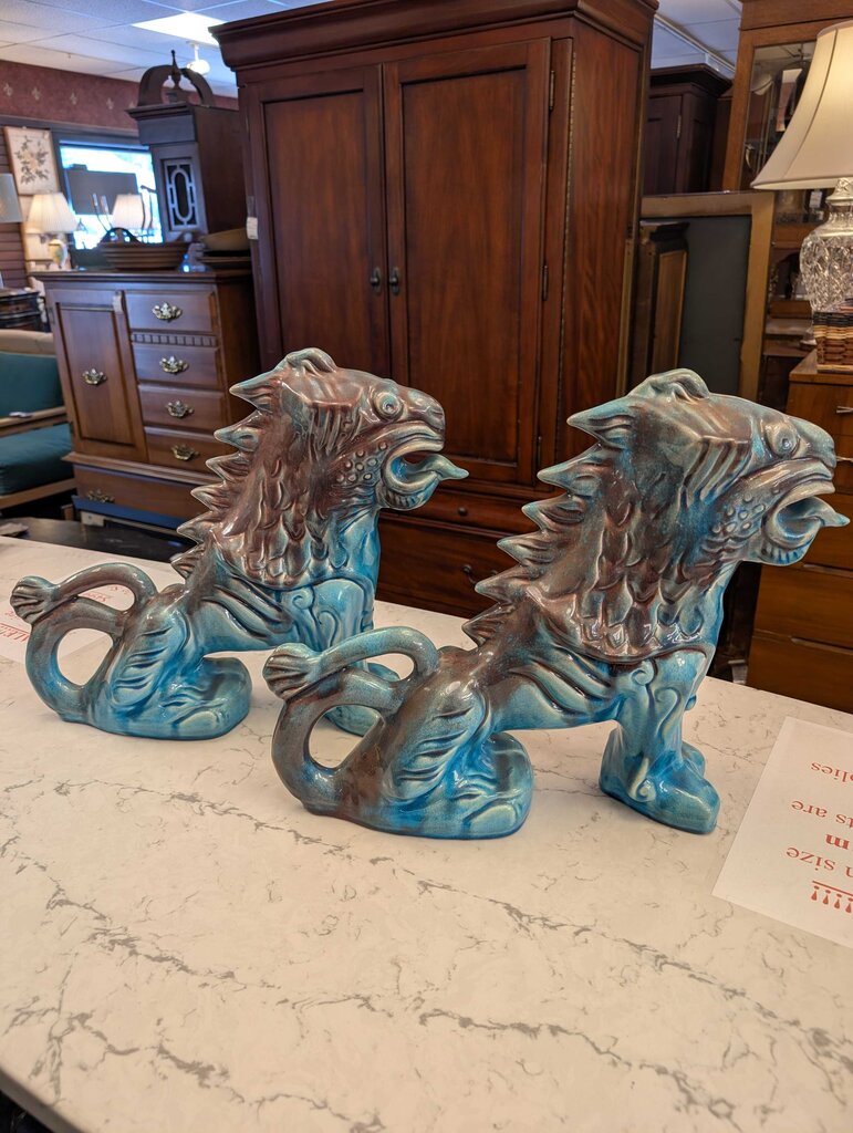 Pair of MCM Chinese Ceramic Guardian Lions / Foo Dogs