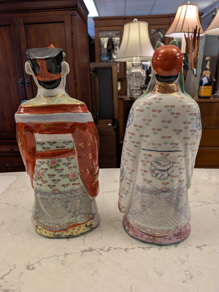 Decorative Pair of Ceramic Fu Xing / Shou Xing Porcelain Figurines Circa 1980