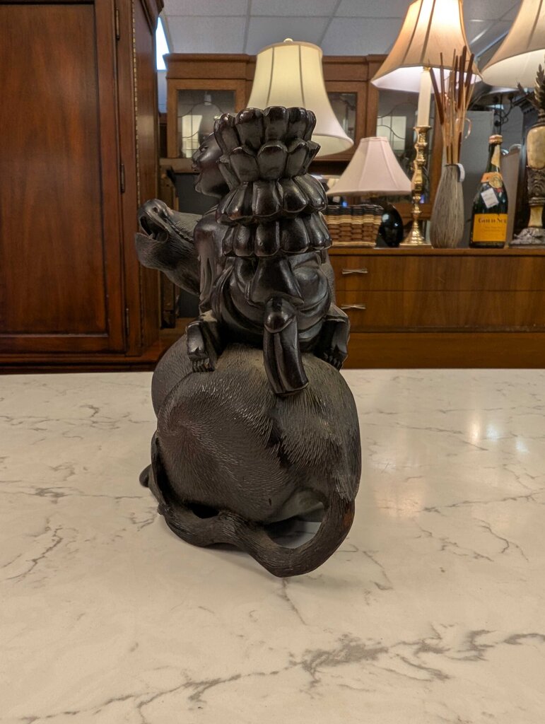 Mid Century Chinese Carved Harwood Boy Riding a Water Buffalo