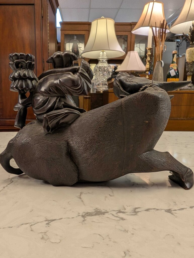 Mid Century Chinese Carved Harwood Boy Riding a Water Buffalo
